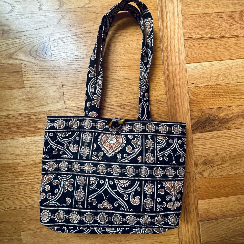 Vera Bradley Black and Brown Tote Bag with Structured Design